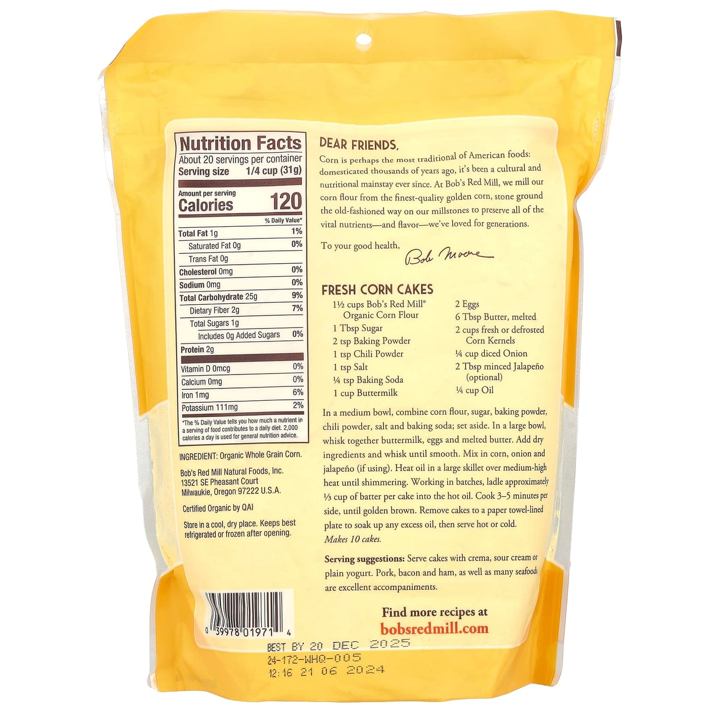 Organic Whole Grain Corn Flour by Bob's Red Mill - 22 oz - Image 2