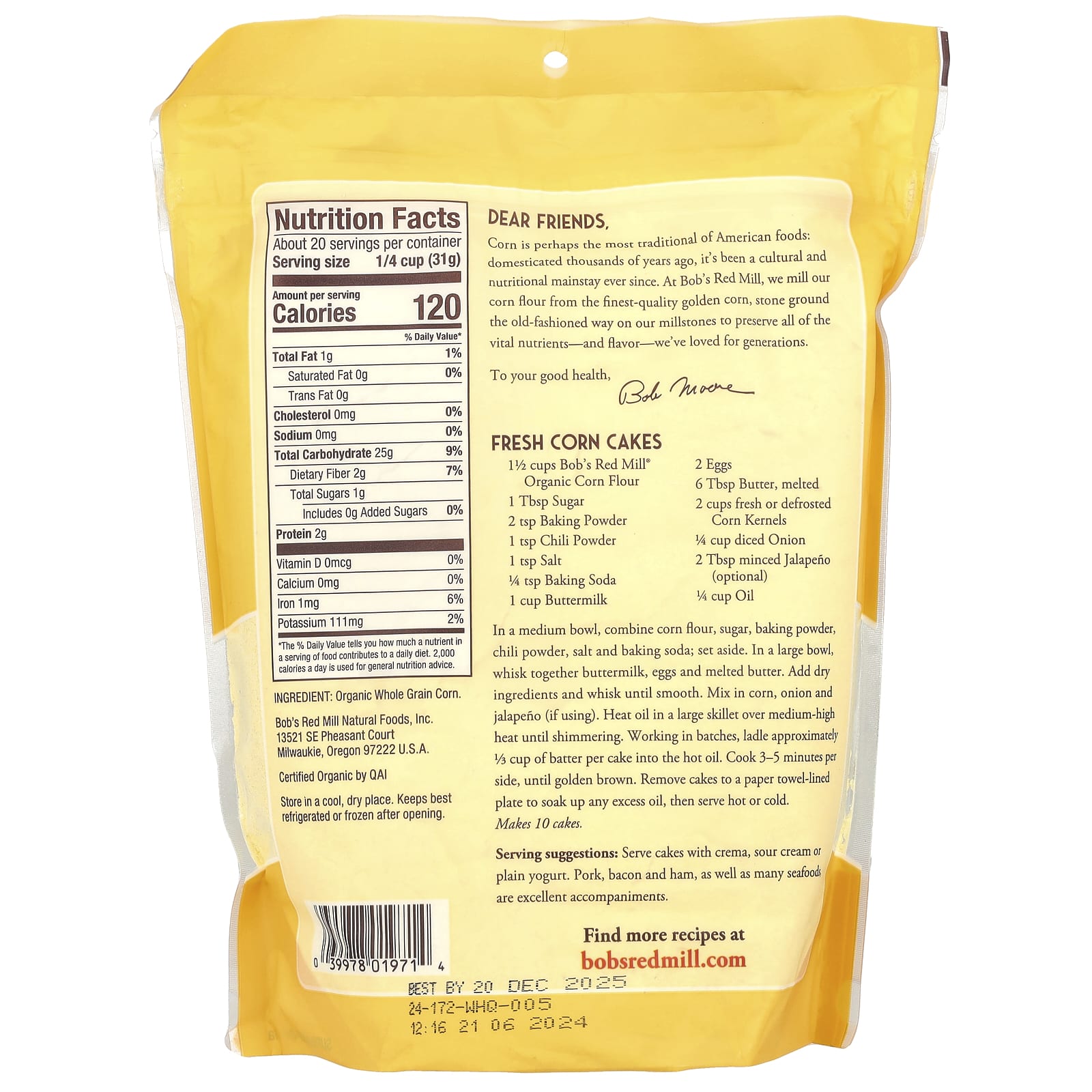 Organic Whole Grain Corn Flour by Bob's Red Mill - 22 oz - Image 2