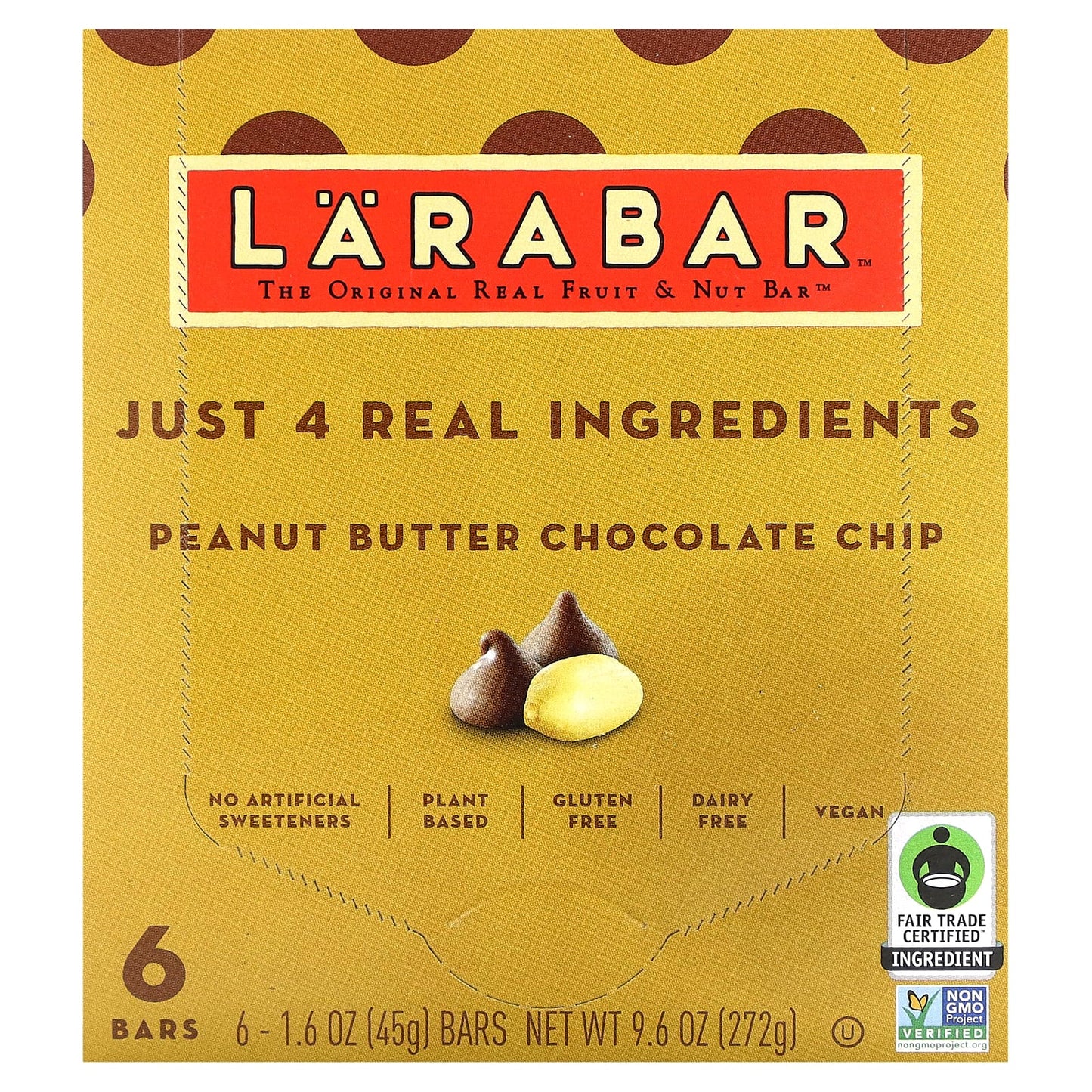 Larabar, The Original Real Fruit & Nut Bar, Peanut Butter Chocolate Chip, 6 Bars, 1.6 oz (45 g) Each - Image 1