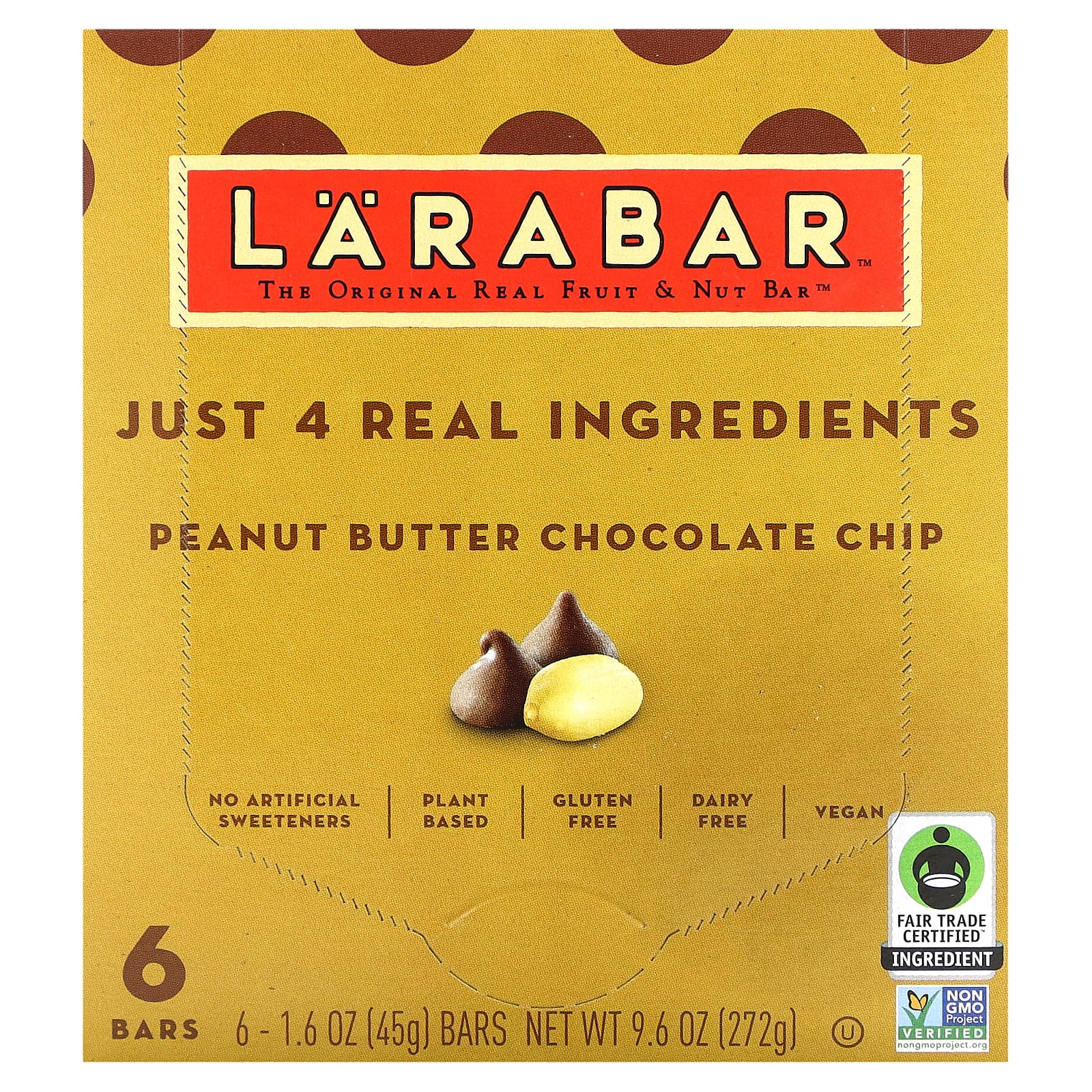 Larabar, The Original Real Fruit & Nut Bar, Peanut Butter Chocolate Chip, 6 Bars, 1.6 oz (45 g) Each - Image 1