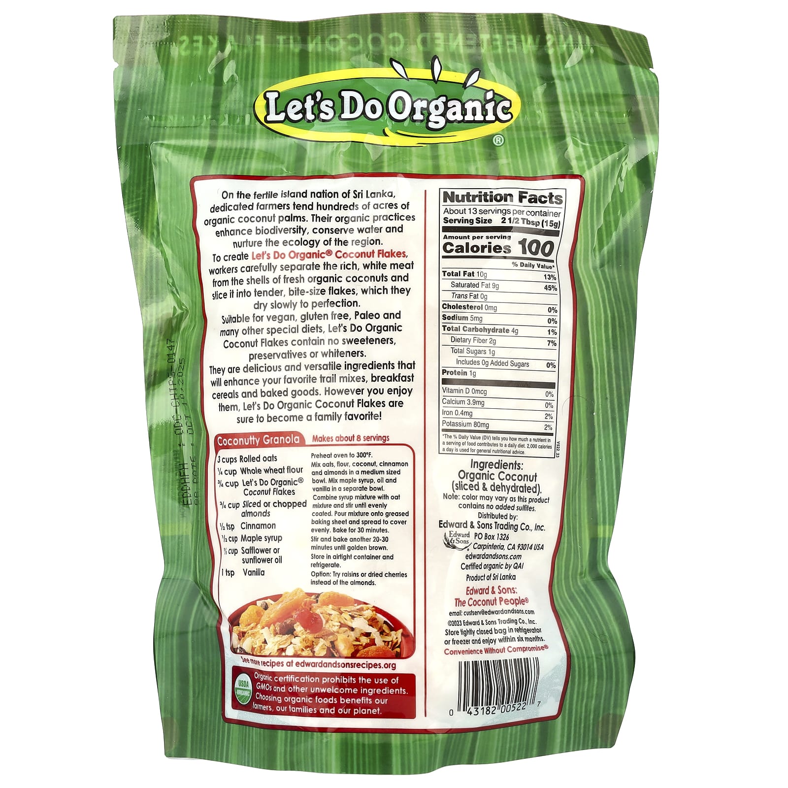 Organic Unsweetened Coconut Flakes by Edward & Sons, 7 oz (200g) - Image 2
