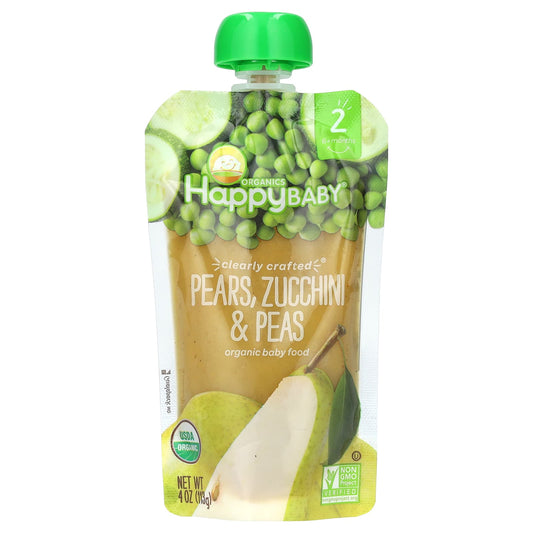 Happy Family Organics USDA Organic Baby Food, 6+ Months, Pears, Zucchini & Peas - Image 1
