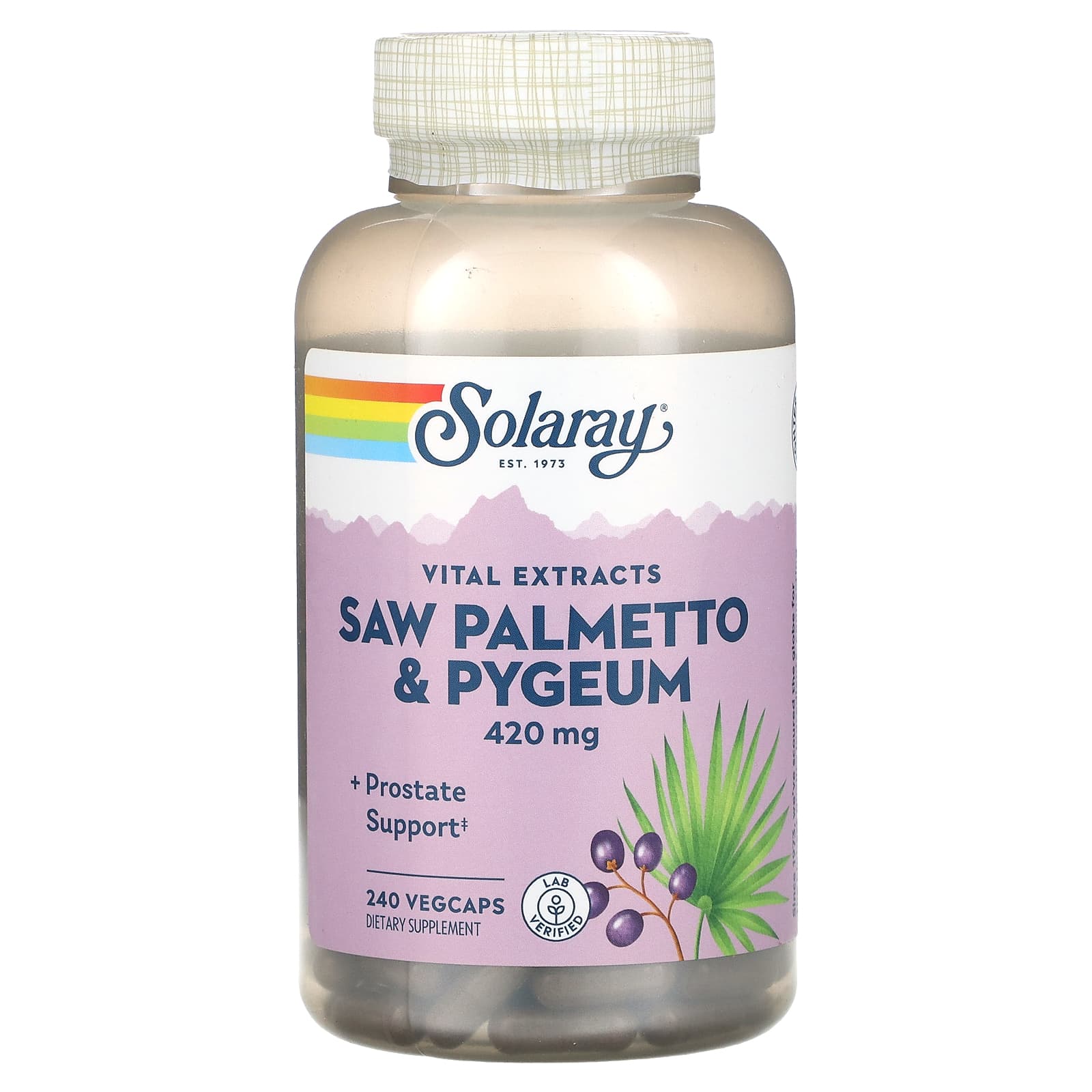 Solaray, Vital Extracts, Saw Palmetto & Pygeum, 420 mg, 240 VegCaps - Image 1