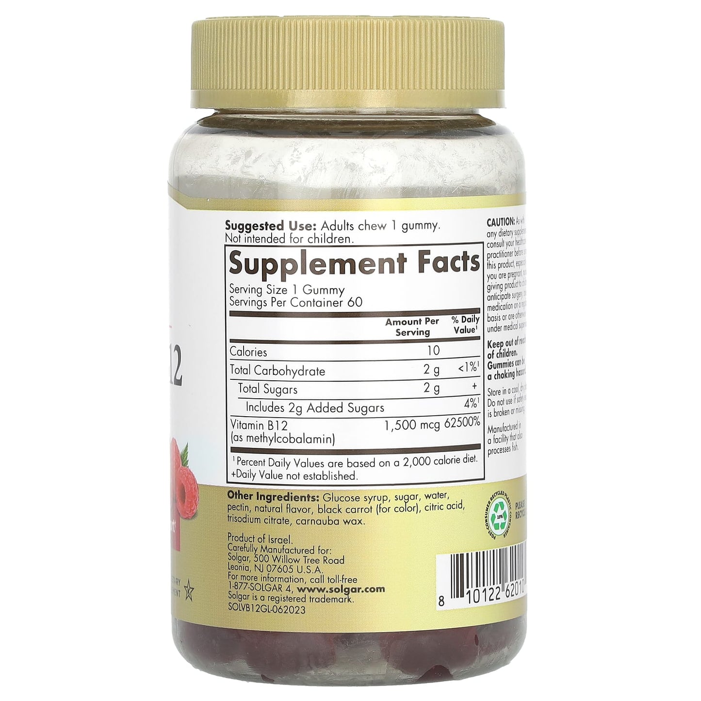 Solgar, Ultra Potency Vitamin B12 Gummies, Raspberry, 1,500 mcg, 60 Gummies - Image 2