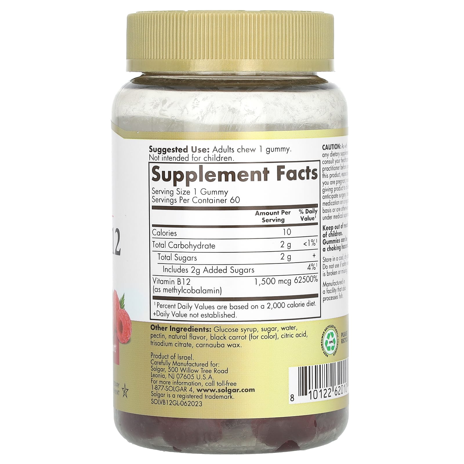 Solgar, Ultra Potency Vitamin B12 Gummies, Raspberry, 1,500 mcg, 60 Gummies - Image 2
