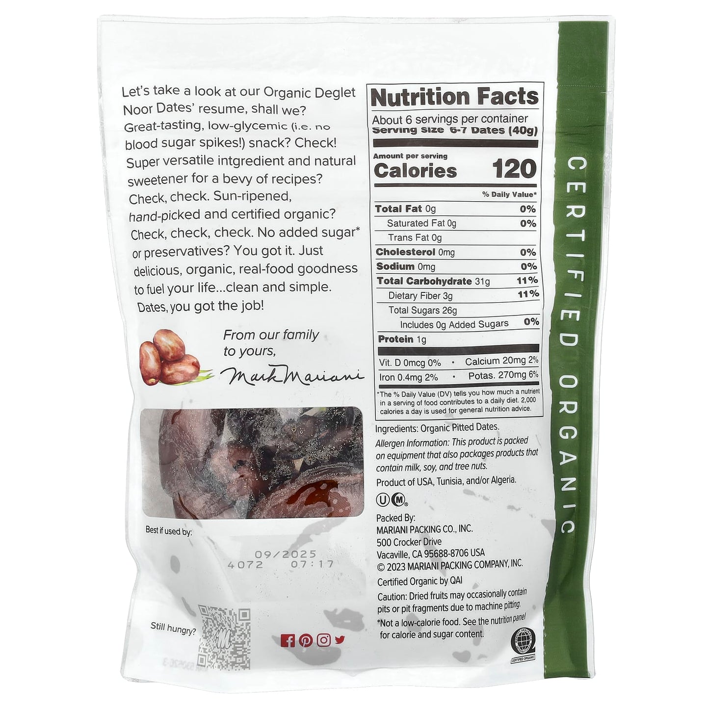 Mariani, Organic Dates, 8 oz (227 g) - Image 2
