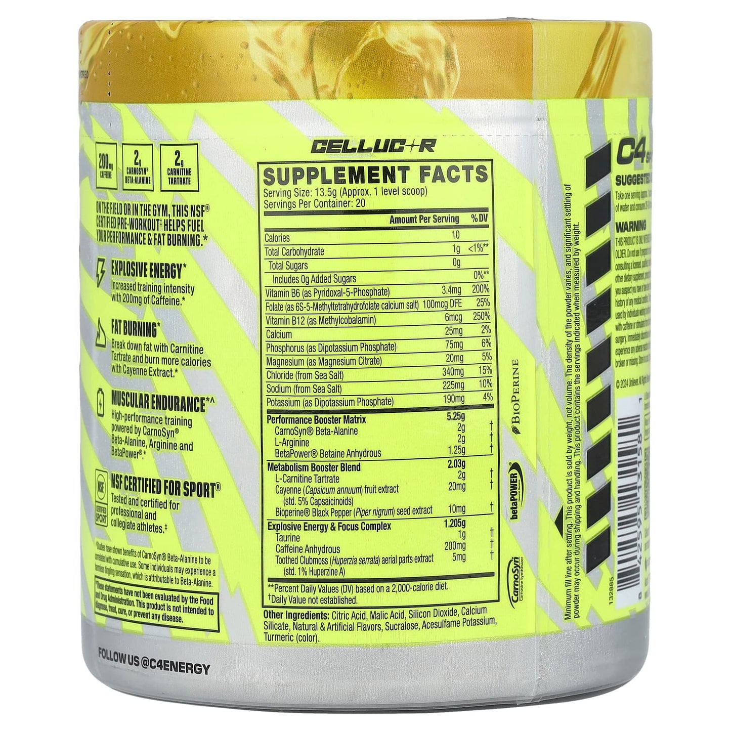 C4 / Cellucor, C4 Sport Ripped, Pre-Workout, Popsicle®, Hawaiian Pineapple, 9.5 oz (270 g)