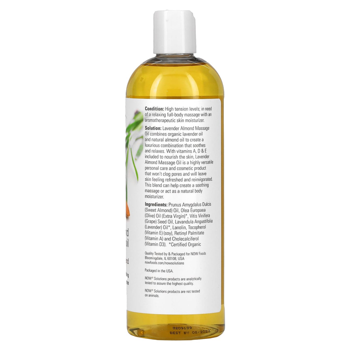 NOW Foods, Solutions, Lavender Almond Massage Oil, 16 fl oz (473 ml) - Image 2