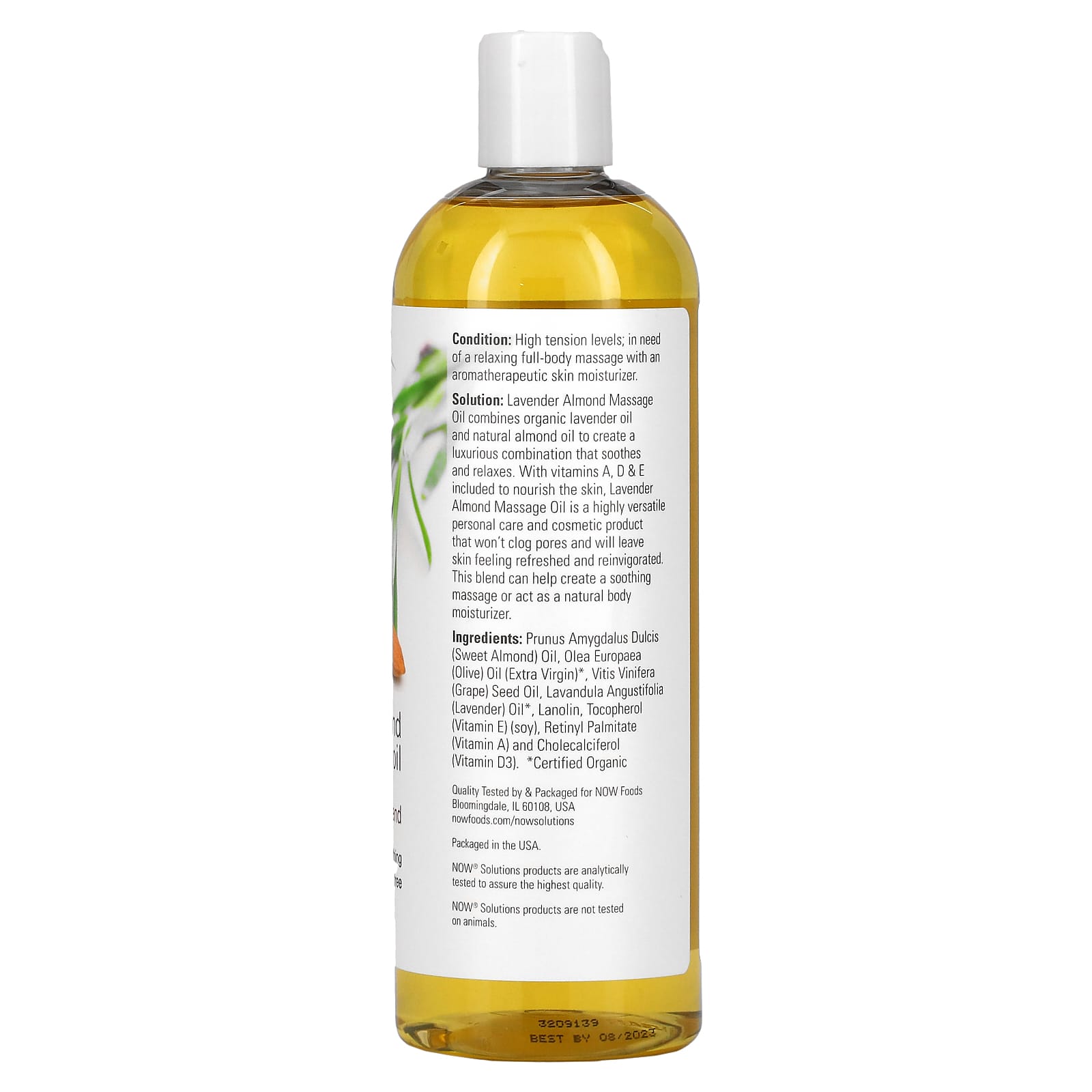 NOW Foods, Solutions, Lavender Almond Massage Oil, 16 fl oz (473 ml) - Image 2