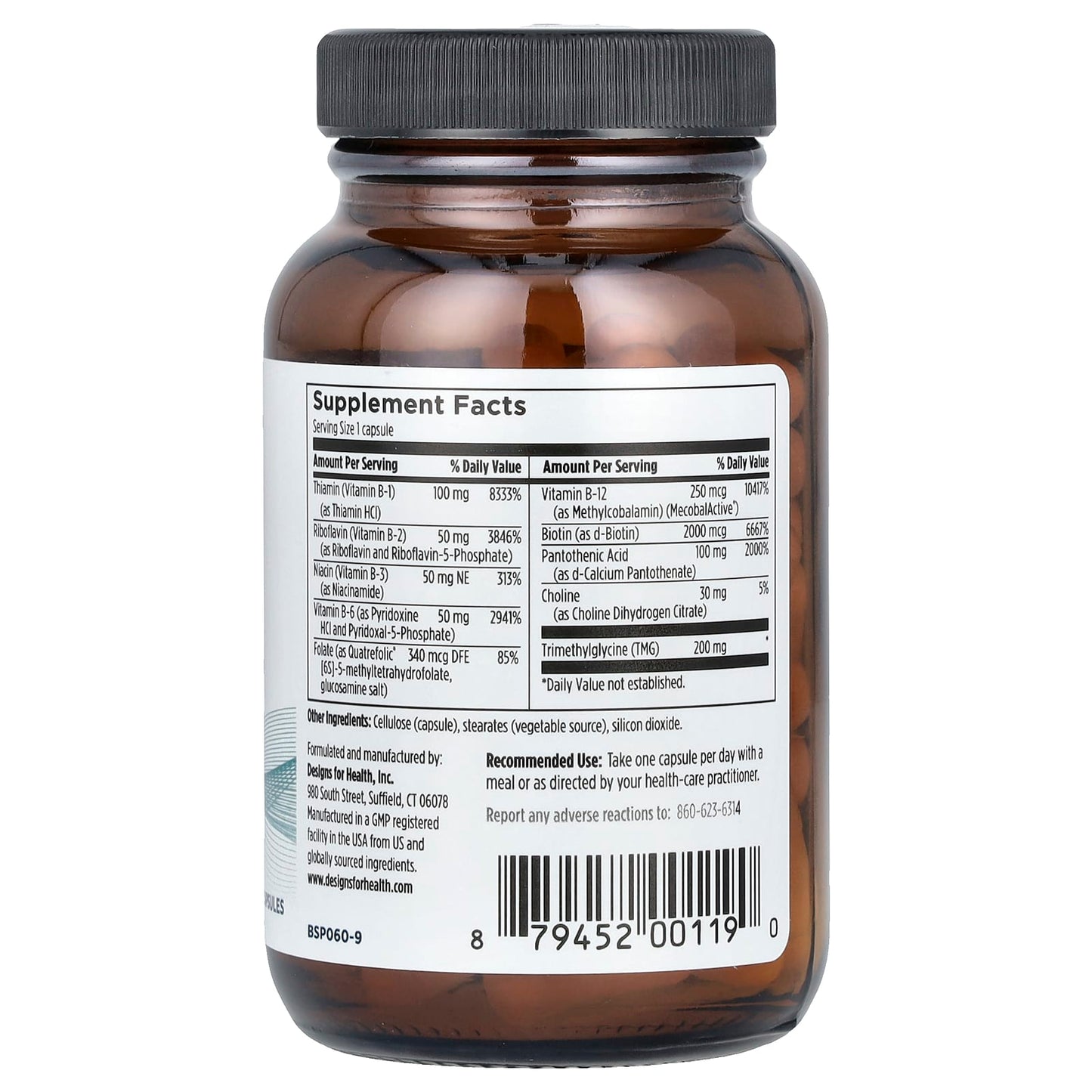 B-Supreme by Designs For Health - Coenzymated B Vitamin Complex 60 Capsules - Image 2