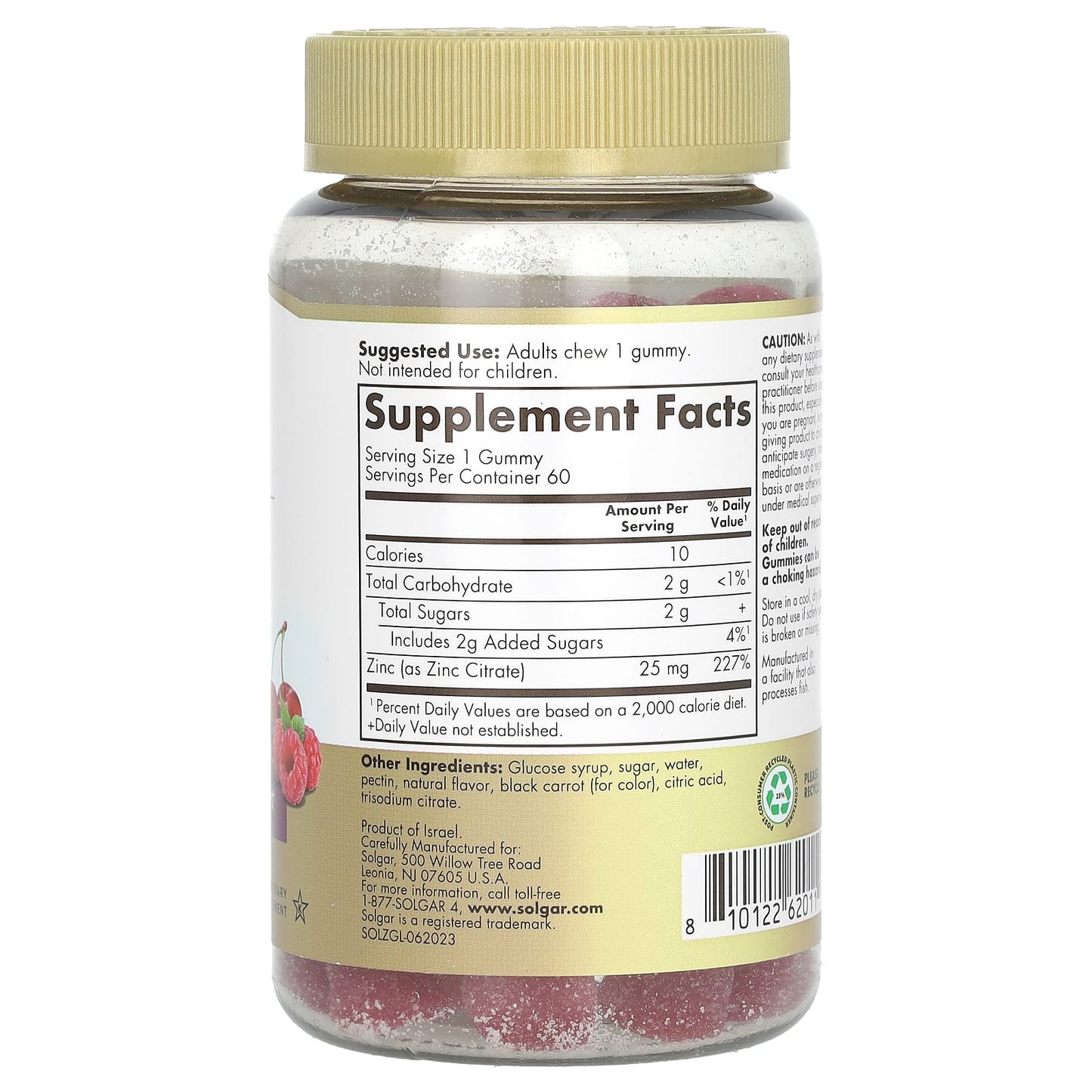 Solgar, Ultra Potency Zinc Gummies, Mixed Fruit, 25 mg, 60 Gummies - Image 2