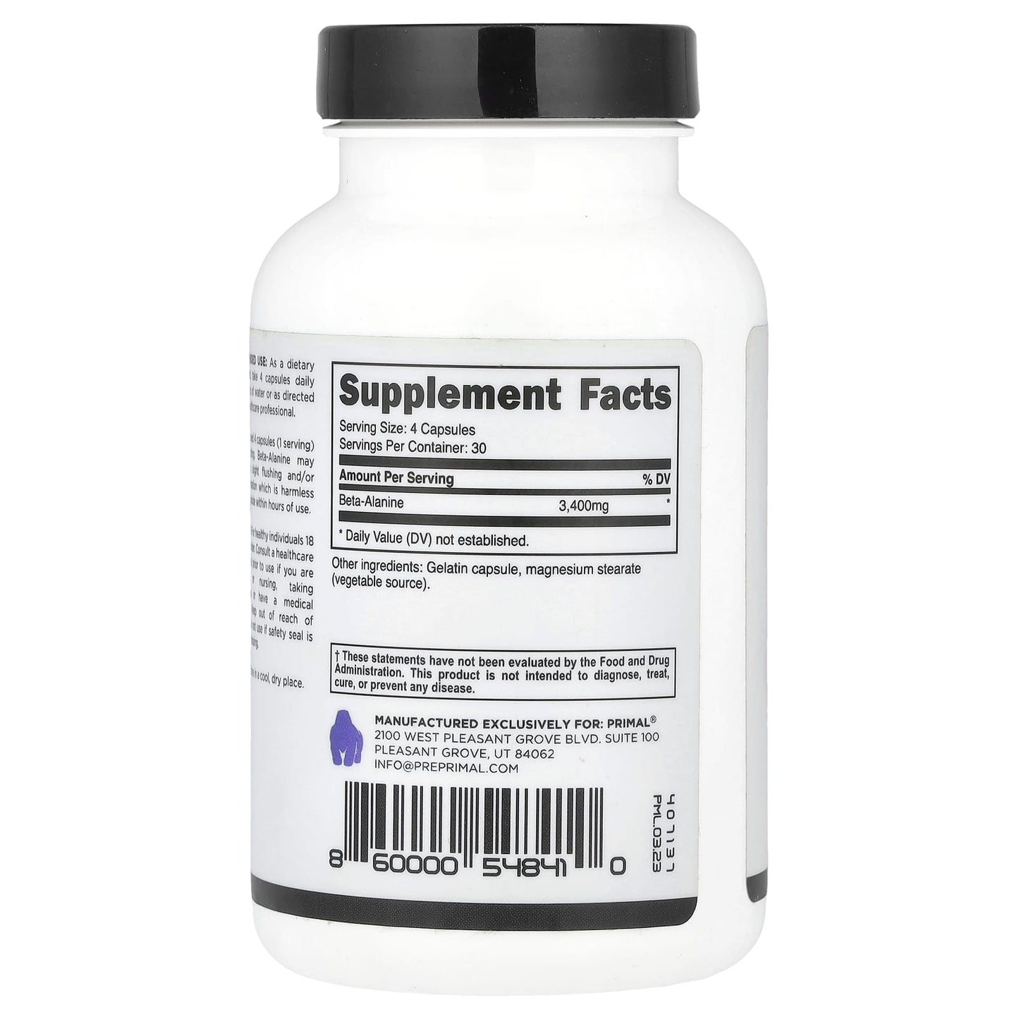 PrePrimal, Beta-Alanine, 120 Capsules (850 mg per Capsule) - Image 2