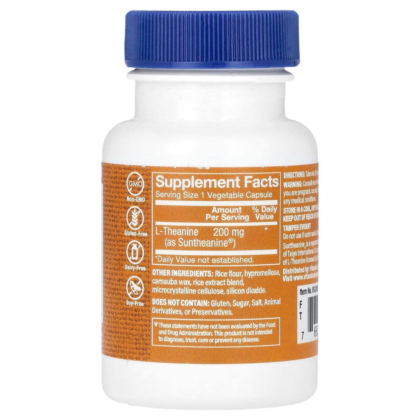 The Vitamin Shoppe, L-Theanine, 200 mg, 60 Vegetable Capsules - Image 2