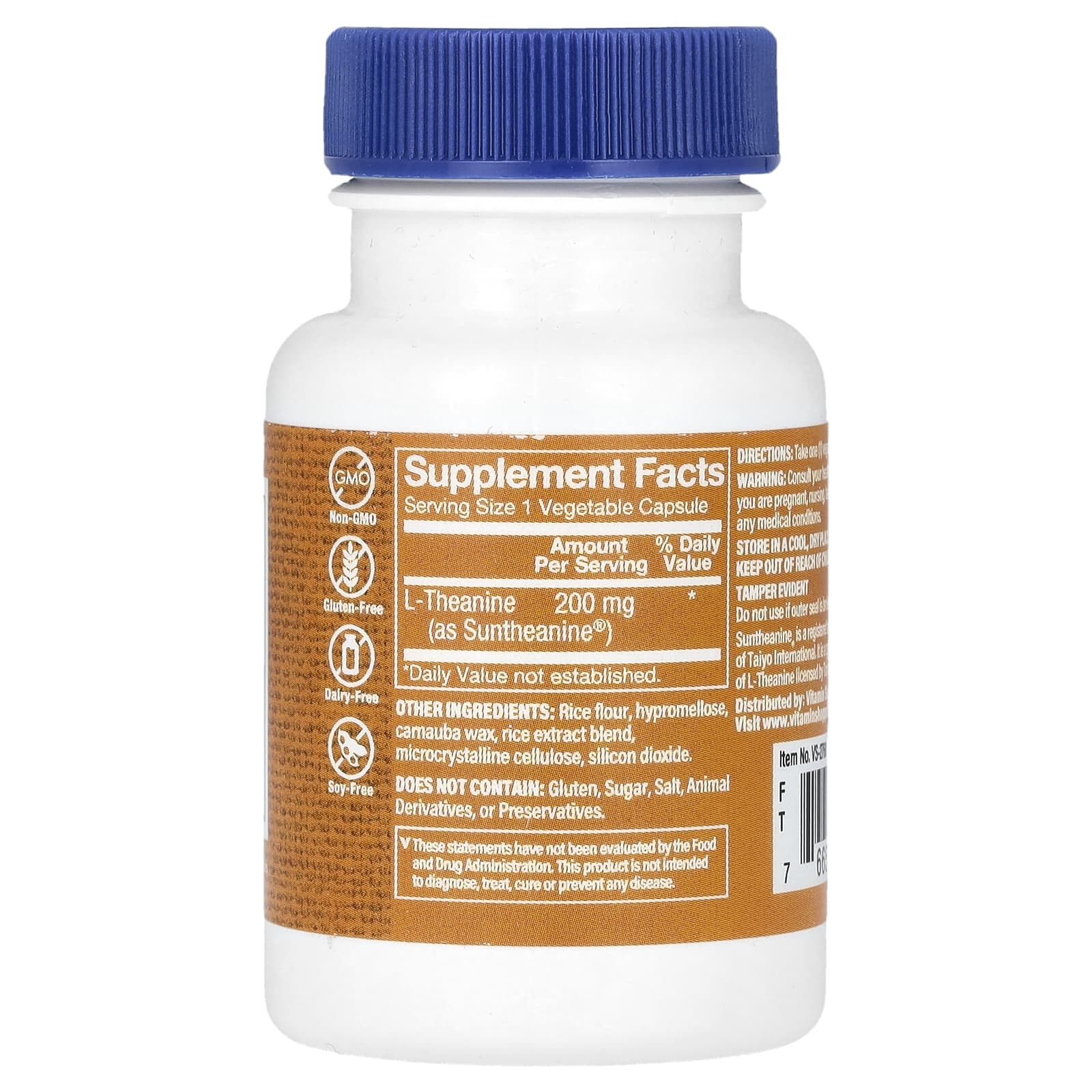 The Vitamin Shoppe, L-Theanine, 200 mg, 60 Vegetable Capsules - Image 2