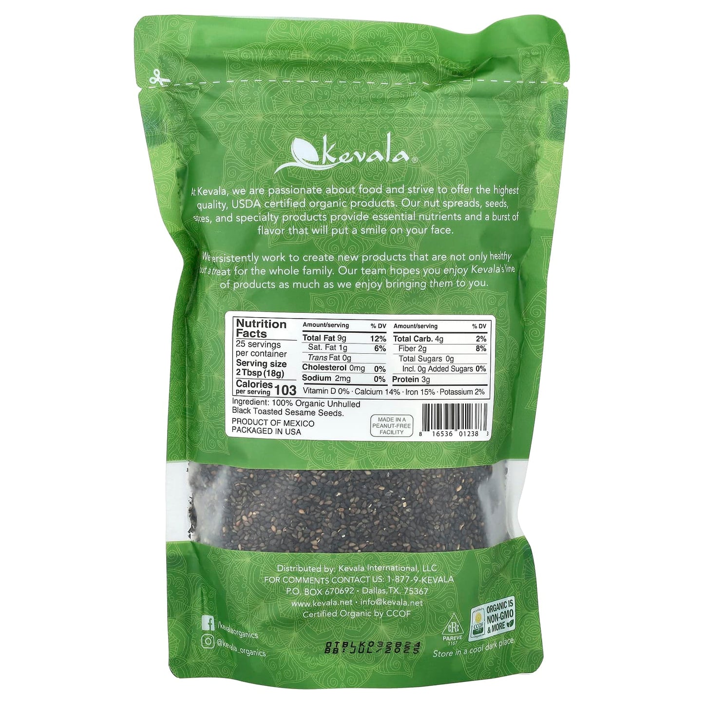 Kevala, Organic Black Toasted Sesame Seeds, Unhulled, 16 oz (454 g) - Image 2