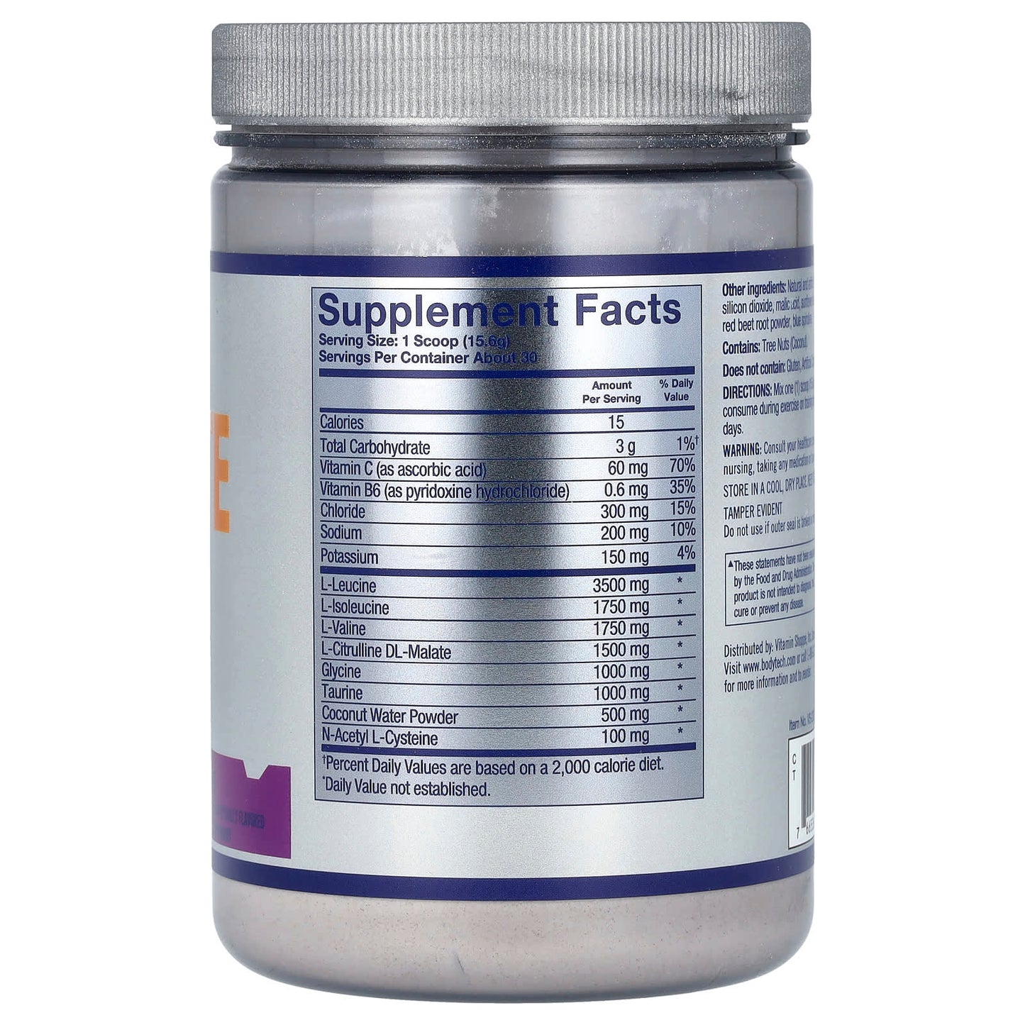 BodyTech Elite Ultimate BCAA Supplement, Grape Flavor, 16.5 oz (468g) - Image 2