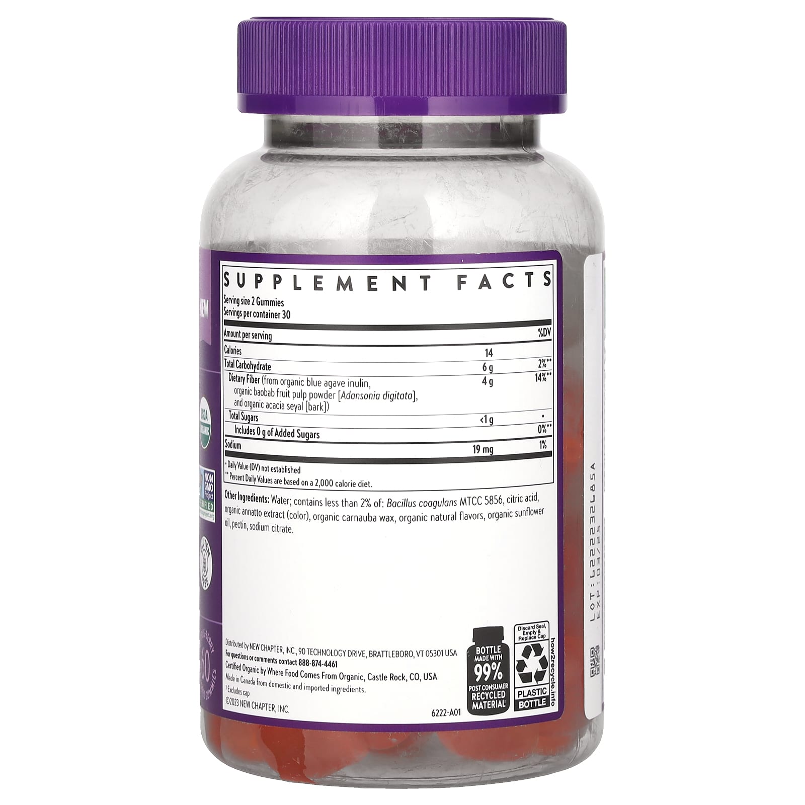 New Chapter, Organic Fiber Gummies, Citrus Berry, 60 Flavored Gummies - Image 2