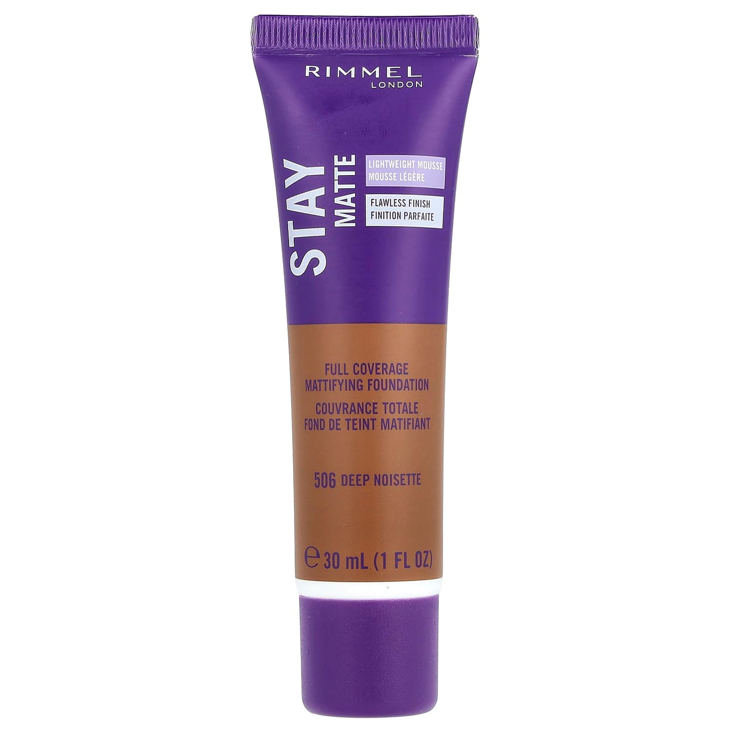 Rimmel London, Stay Matte, Full Coverage Mattifying Foundation, 506 Deep Noisette, 1 fl oz (30 ml) - Image 1