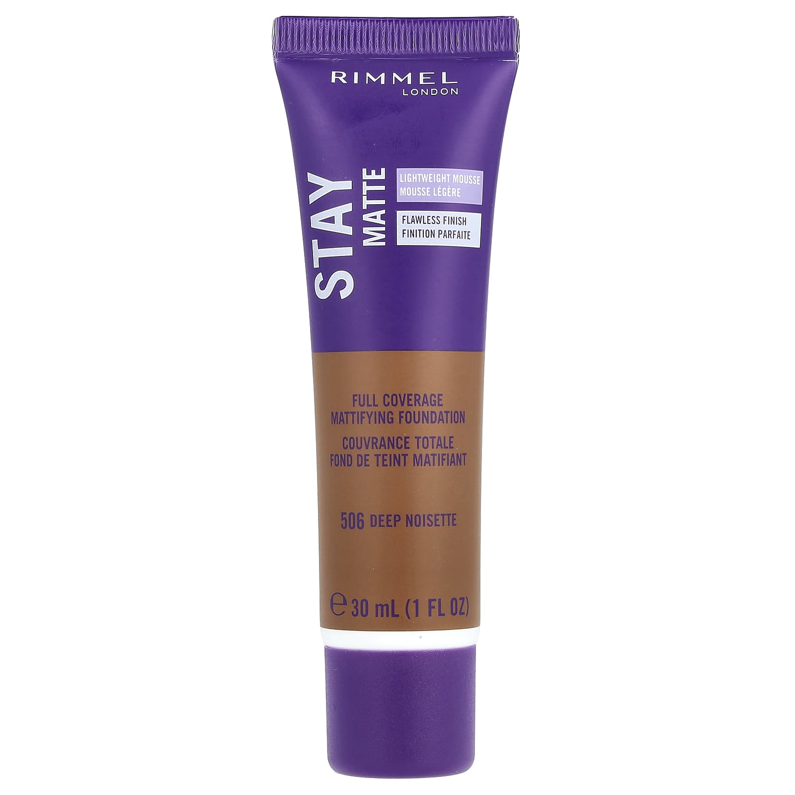 Rimmel London, Stay Matte, Full Coverage Mattifying Foundation, 506 Deep Noisette, 1 fl oz (30 ml) - Image 1