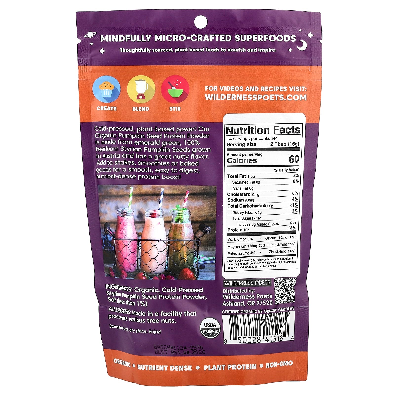 Wilderness Poets, Organic Pumpkin Seed Protein Powder, 8 oz (226 g) - Image 2