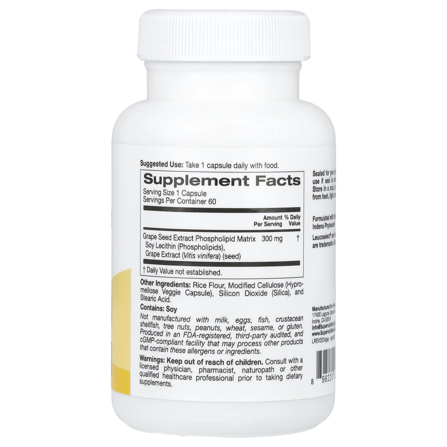 Grape Seed Extract Phytosome by Super Nutrition - 300mg, 60 Capsules - Image 2