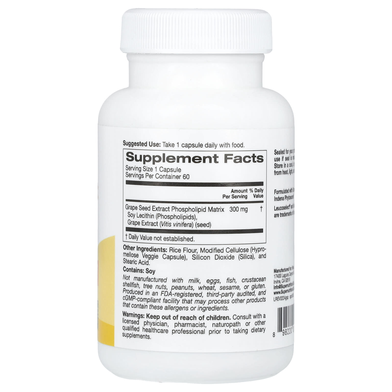 Grape Seed Extract Phytosome by Super Nutrition - 300mg, 60 Capsules - Image 2