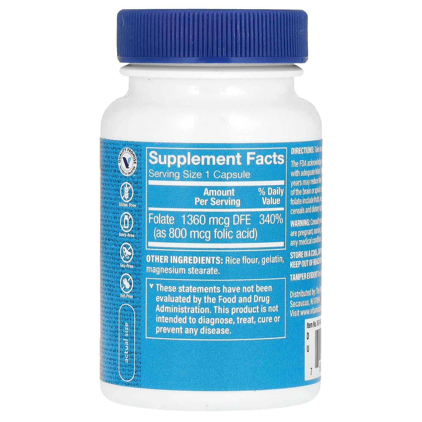 The Vitamin Shoppe, Folic Acid, 800 mcg, 100 Capsules - Image 2
