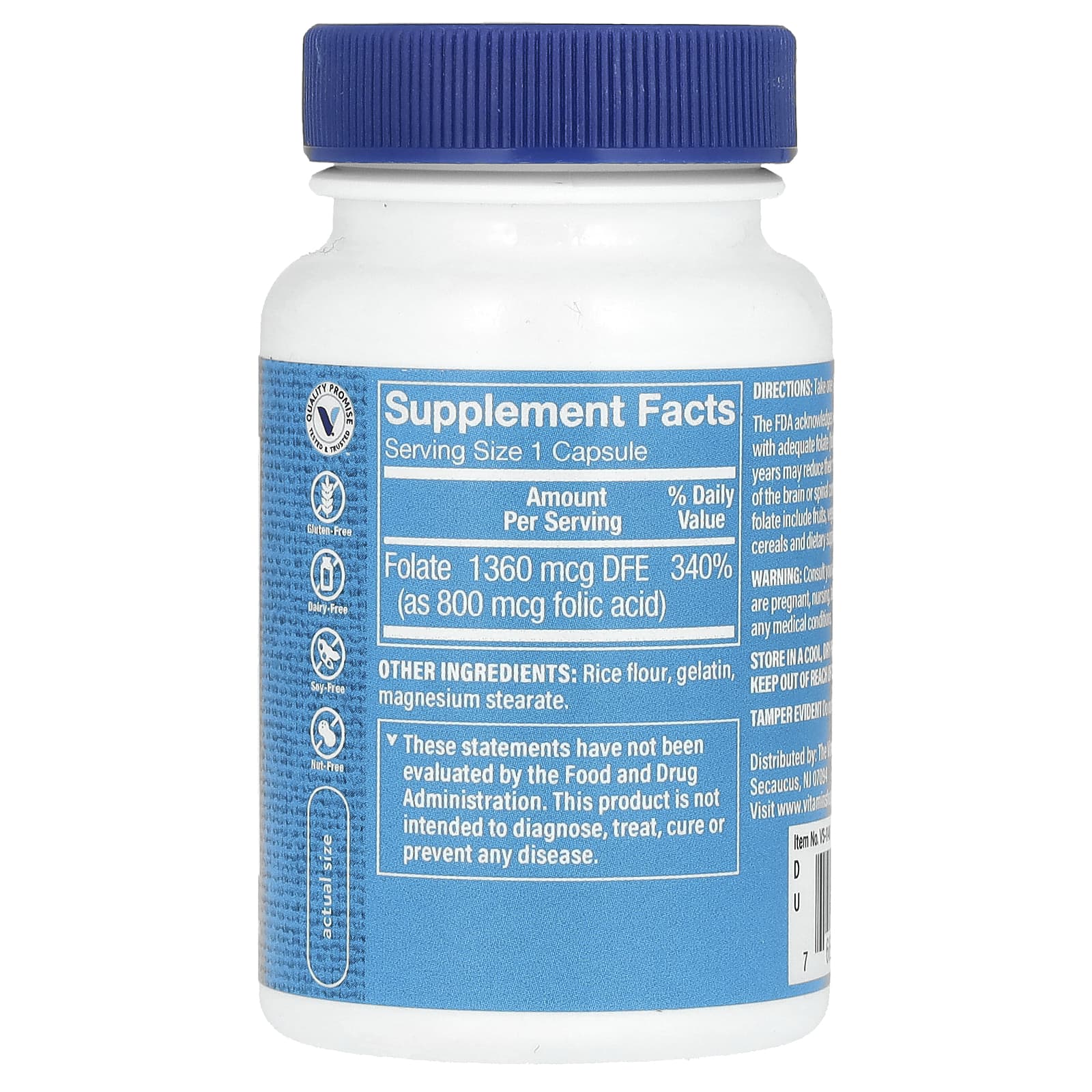 The Vitamin Shoppe, Folic Acid, 800 mcg, 100 Capsules - Image 2