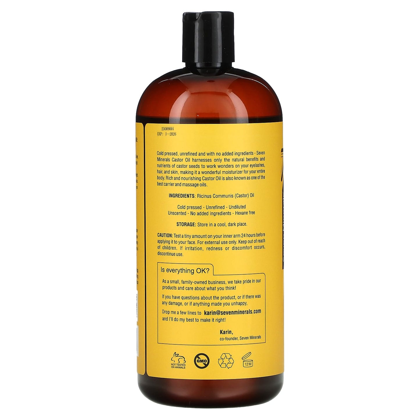 Seven Minerals, Pure Castor Oil, Cold Pressed & Unrefined, Unscented, 32 fl oz (950 ml) - Image 2