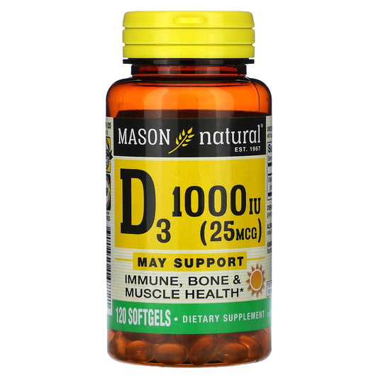 Mason Natural, Vitamin D3, 25 mcg (1,000 IU), 120 Softgels - Image 1