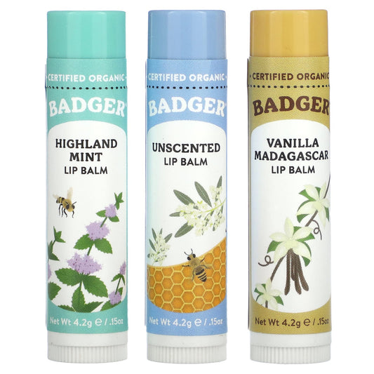 Badger Organic Lip Balm Set, 3-Piece, Cruelty-Free & USDA Organic - Image 1