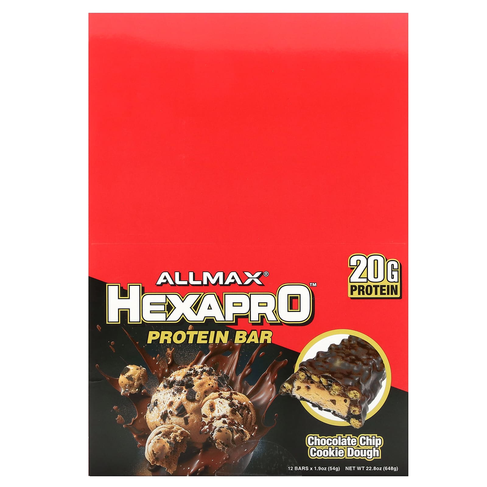 ALLMAX Hexapro Protein Bars, Chocolate Chip Cookie Dough, High-Protein Snack - Image 1
