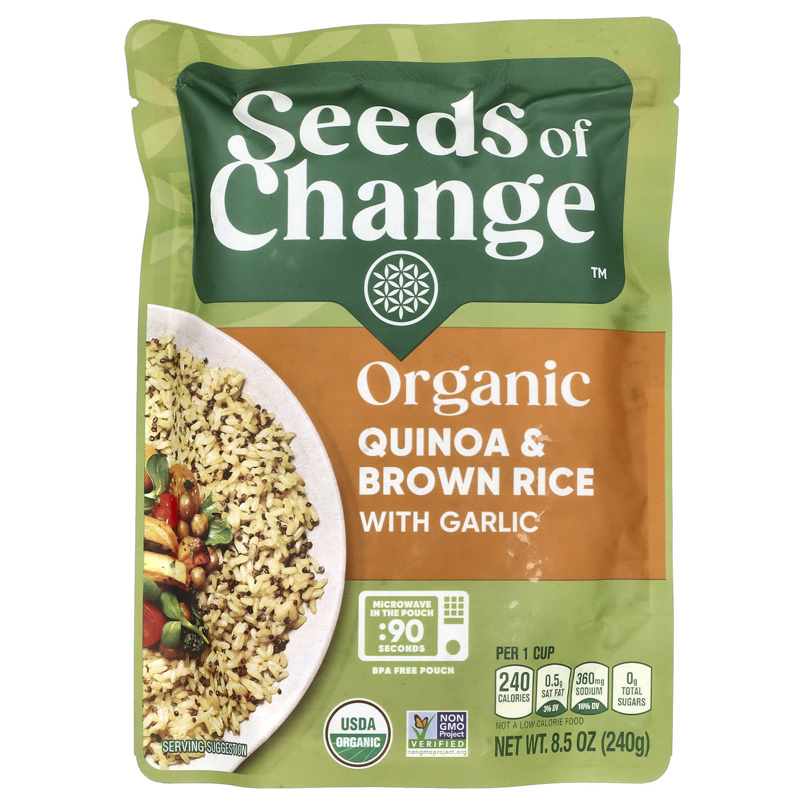 Seeds of Change, Organic Quinoa & Brown Rice With Garlic, 8.5 oz (240 g) - Image 1