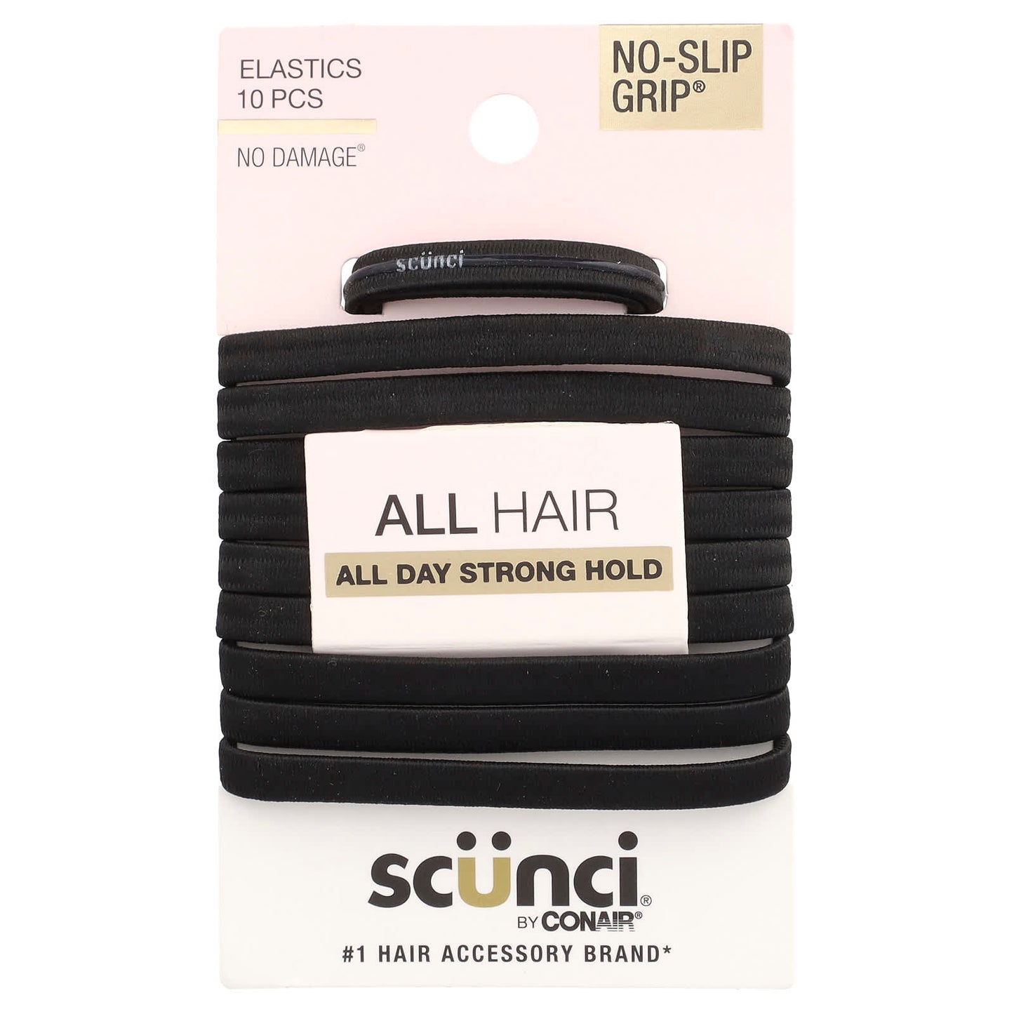 Scunci, No-Slip Grip® Elastics, All Day Strong Hold, Black, 10 Pieces - Image 1