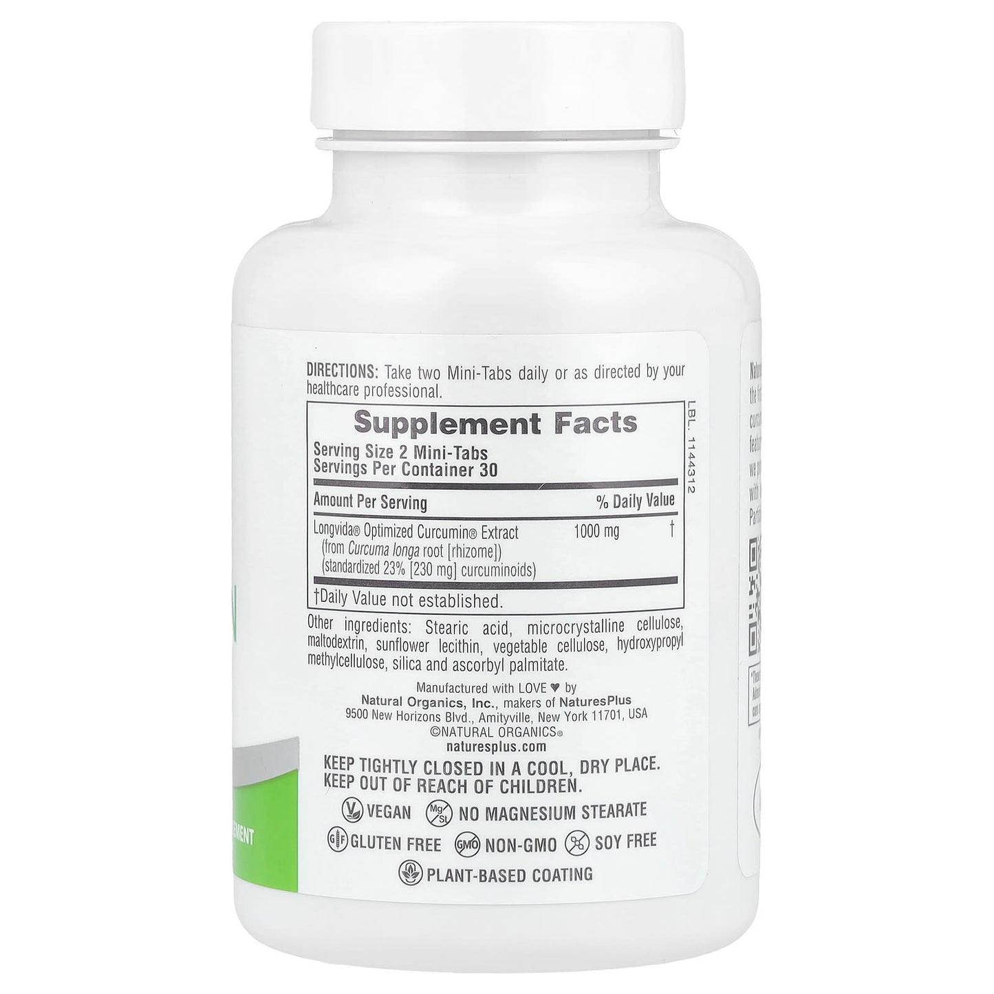 NaturesPlus, Pro Longvida®, Curcumin 1000, 60 Mini-Tabs (500 mg per Tablet)