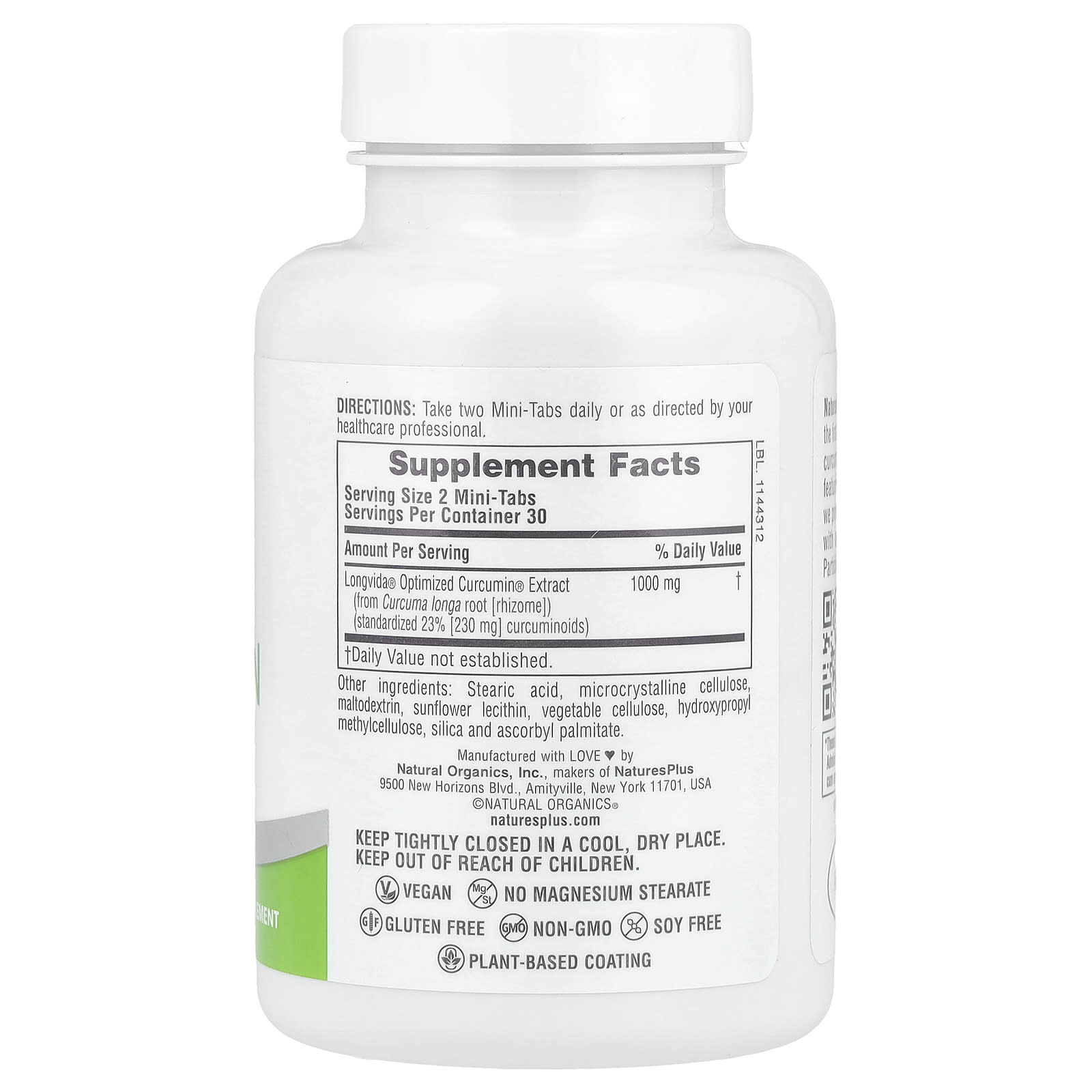 NaturesPlus, Pro Longvida®, Curcumin 1000, 60 Mini-Tabs (500 mg per Tablet)