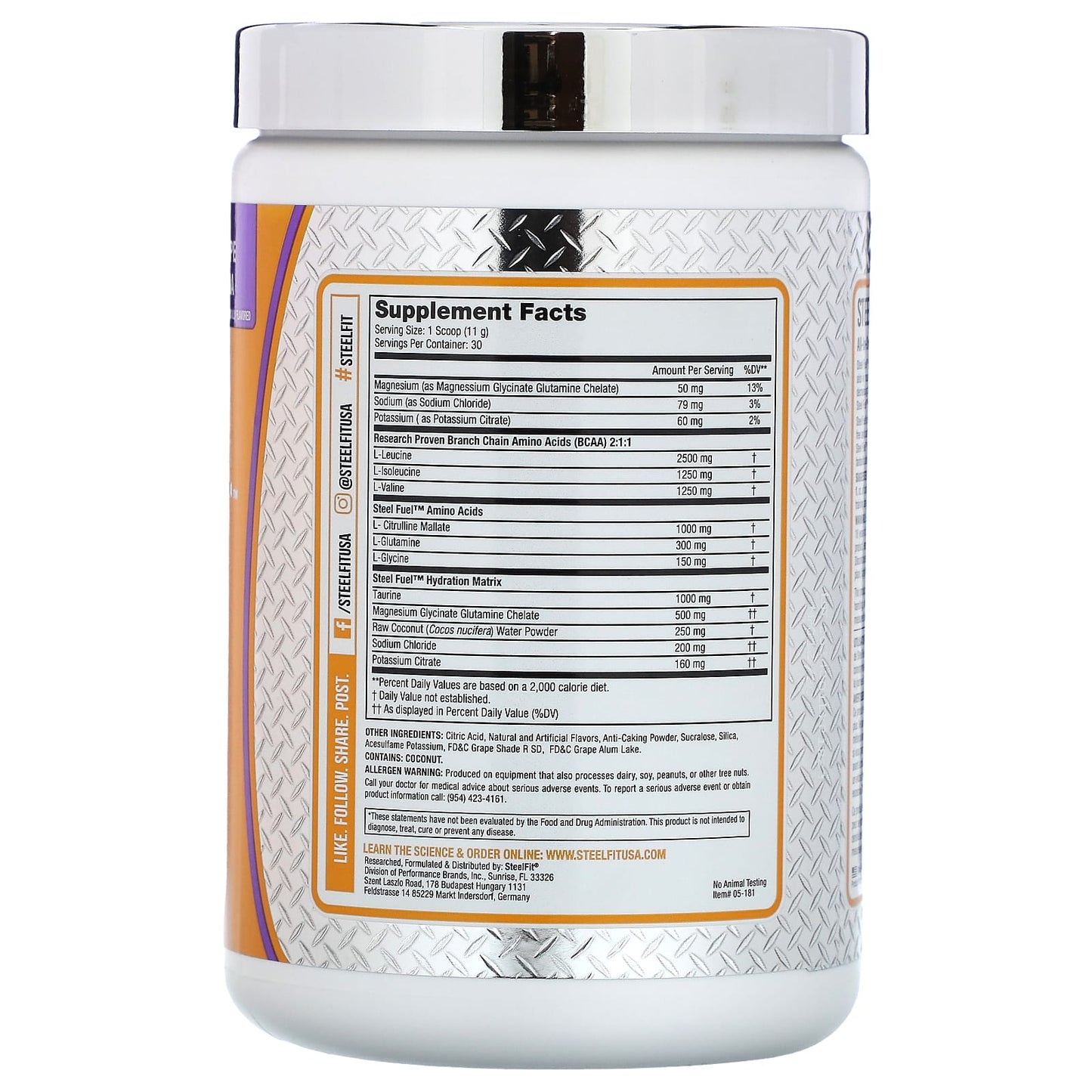 SteelFit, Steel Fuel,  All-In-One BCAA + Hydration Formula, Grape Soda, 11.64 oz (330 g) - Image 2