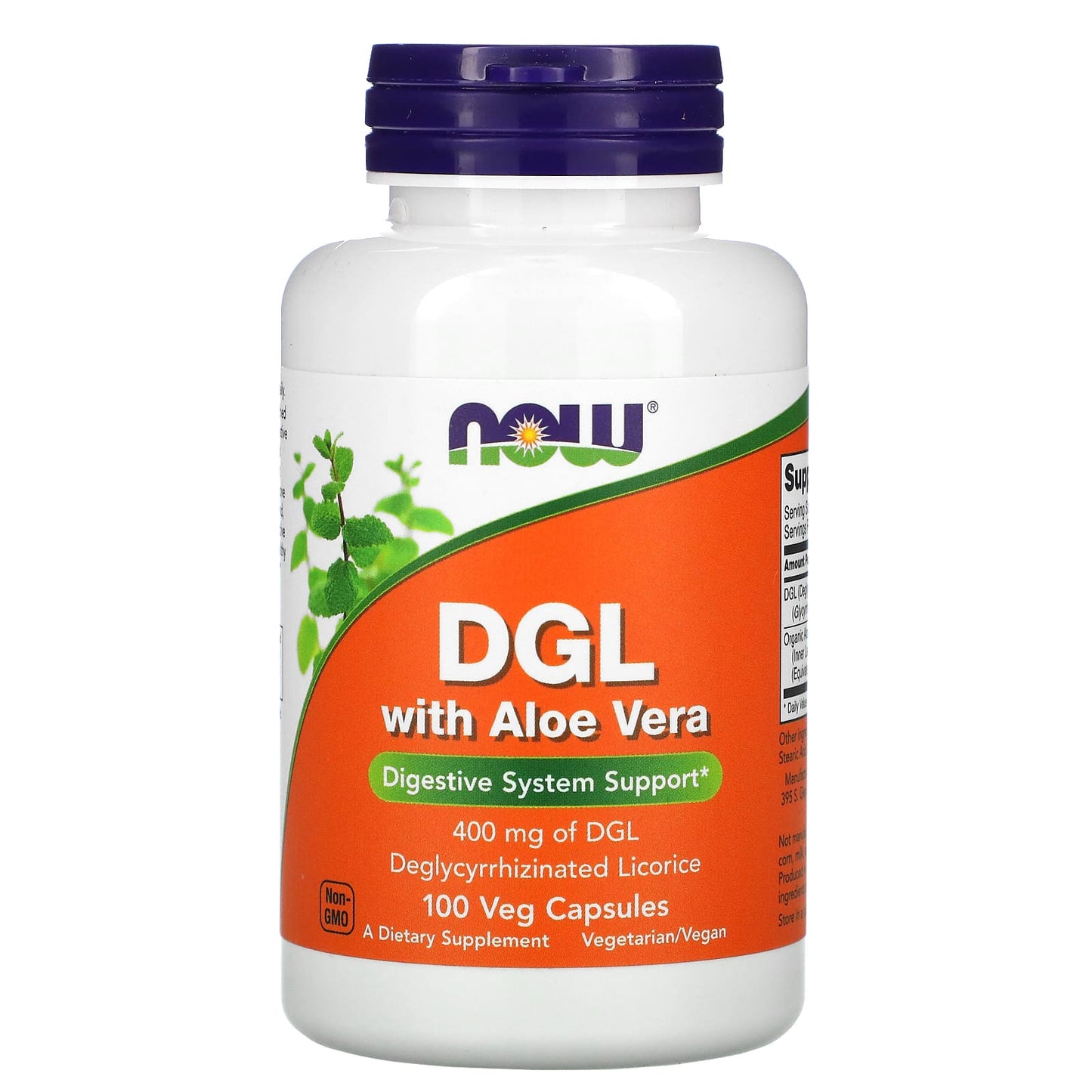 NOW Foods, DGL with Aloe Vera, 400 mg, 100 Veg Capsules - Image 1