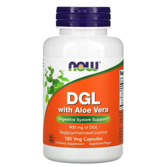 NOW Foods, DGL with Aloe Vera, 400 mg, 100 Veg Capsules - Image 1