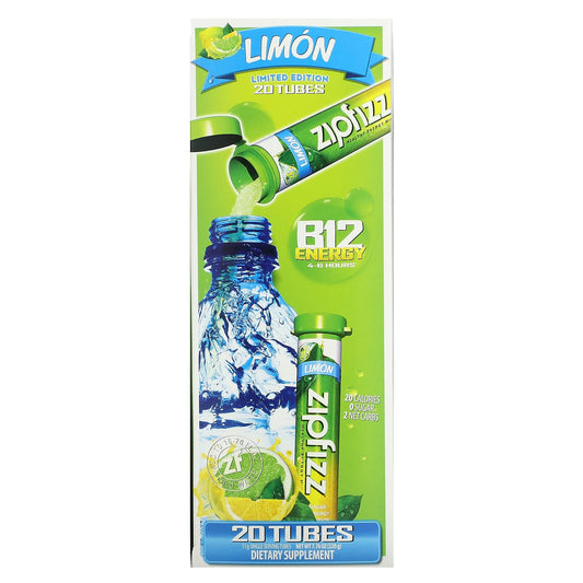 Zipfizz, Healthy Energy Mix with Vitamin B12, Limon, 20 Tubes, 0.39 oz (11 g) Each - Image 1