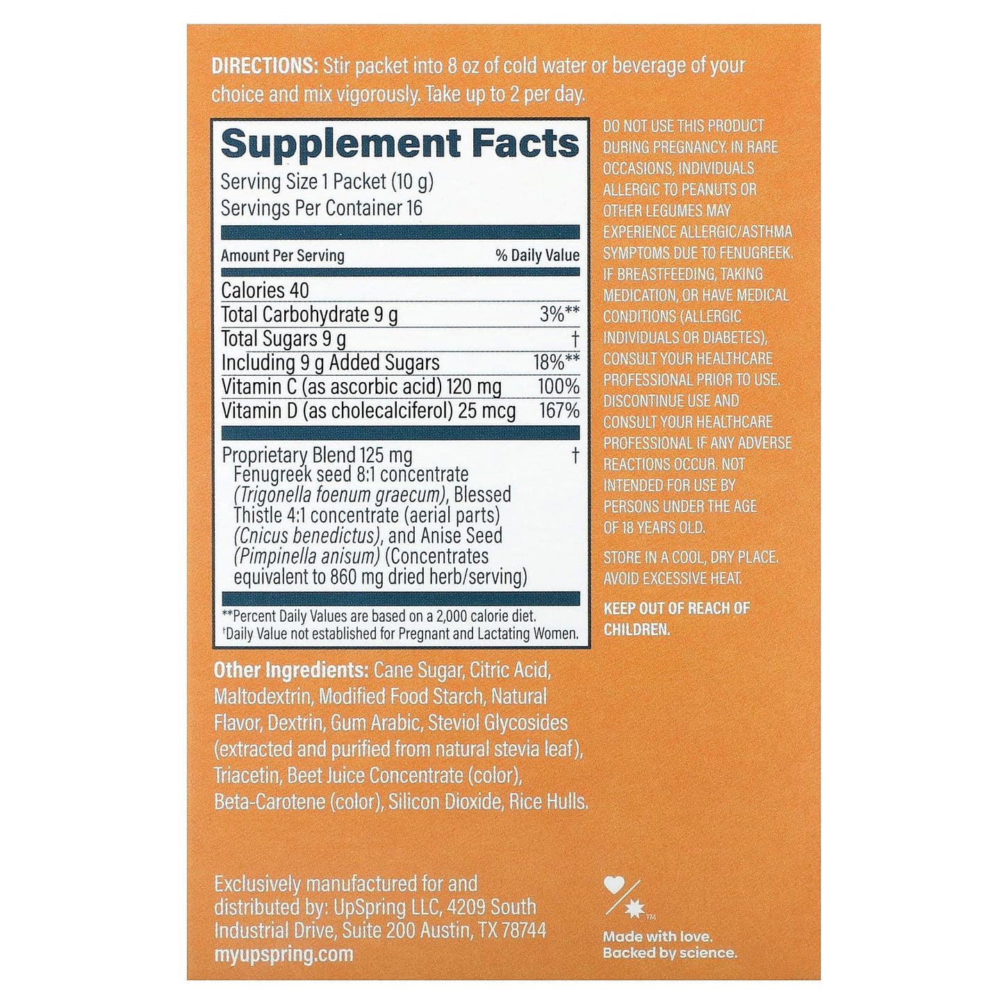 UpSpring, Milkflow Drink Mix, Orange Mango, 16 Packets, 10 g Each - Image 2