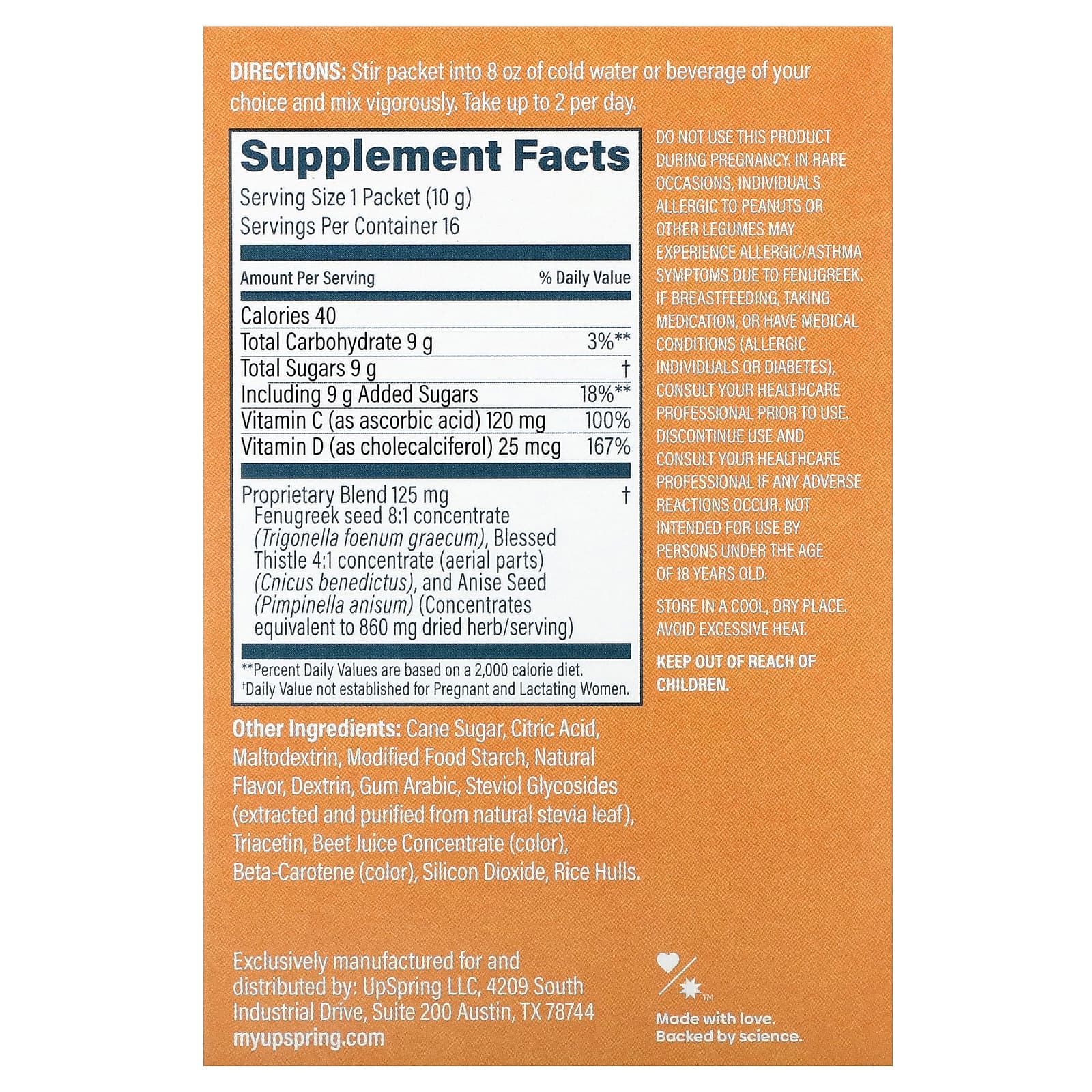 UpSpring, Milkflow Drink Mix, Orange Mango, 16 Packets, 10 g Each - Image 2
