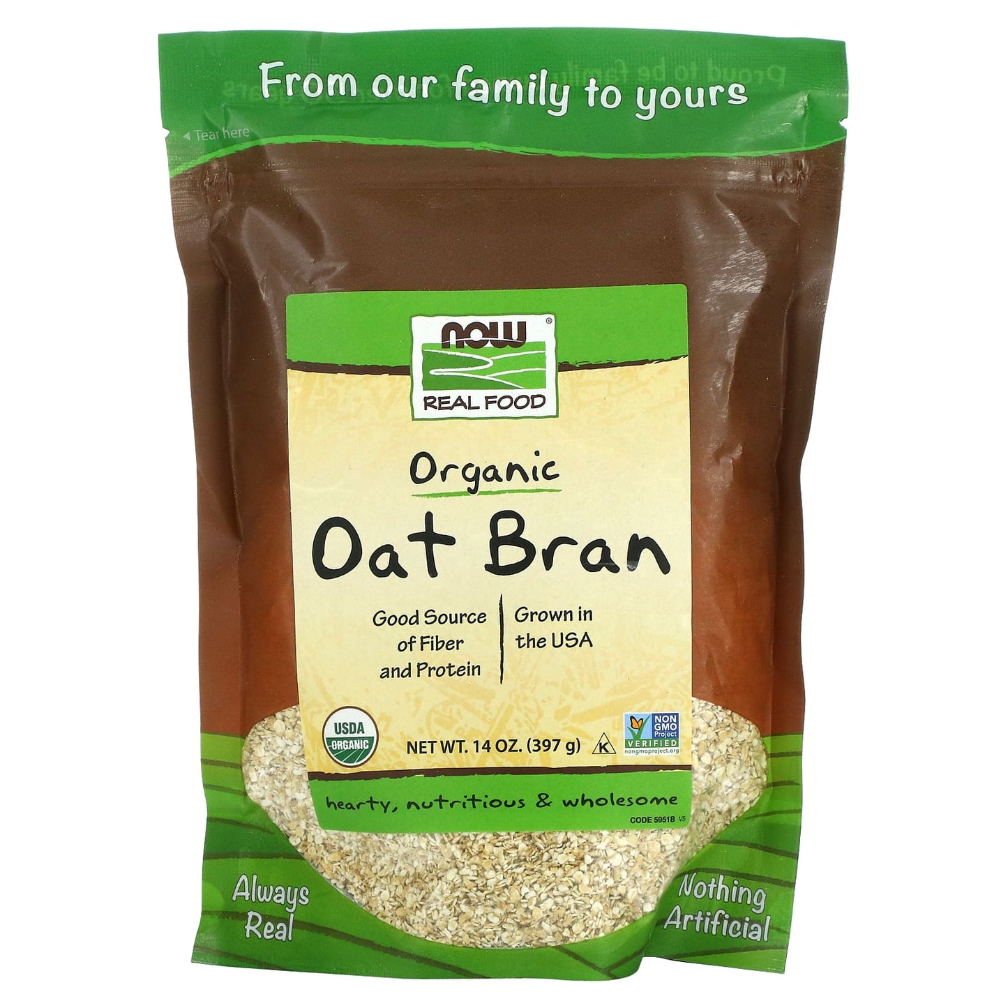 NOW Foods, Real Food, Organic Oat Bran, 14 oz (397 g) - Image 1