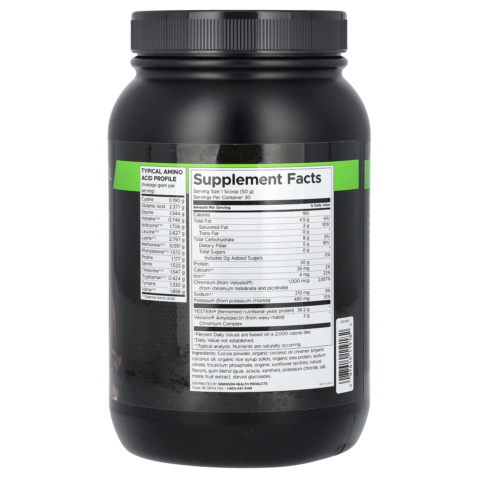 Swanson, Vegan Protein, Chocolate, 3.3 lbs (1,500 g) - Image 2