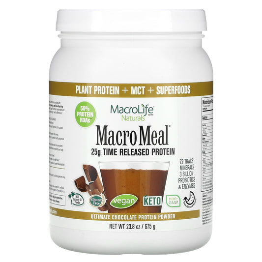 Macrolife Naturals, MacroMeal, Ultimate Protein Powder, Chocolate, 23.8 oz (675 g) - Image 1
