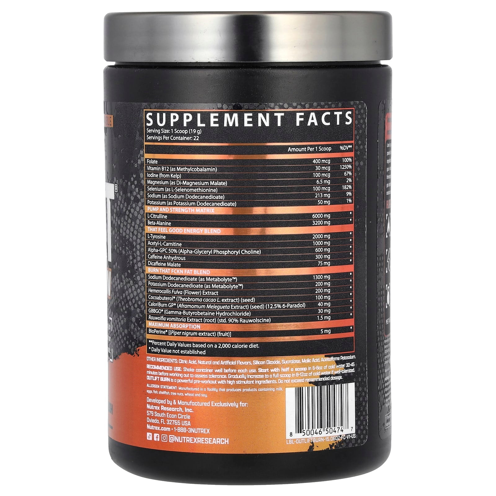 Nutrex Research, Outlift Burn, Florida Crush, 15.06 oz (426.9 g) - Image 2