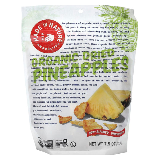 Made in Nature, Organic Dried Pineapples, Sun-Ripened, Unsulfured, 7.5 oz (213 g) - Image 1