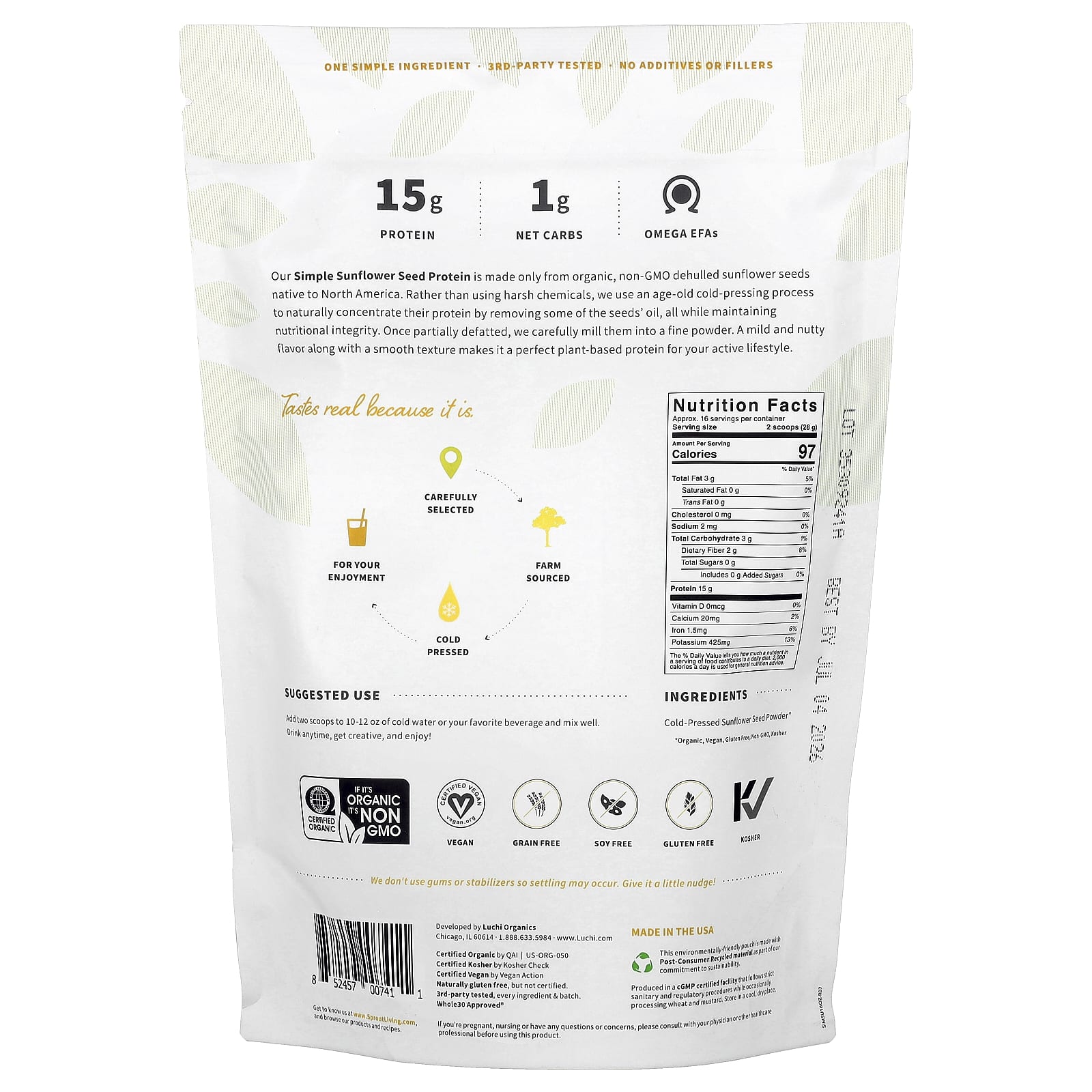 Sprout Living, Simple Sunflower Seed Protein, 1 lb (454 g) - Image 2
