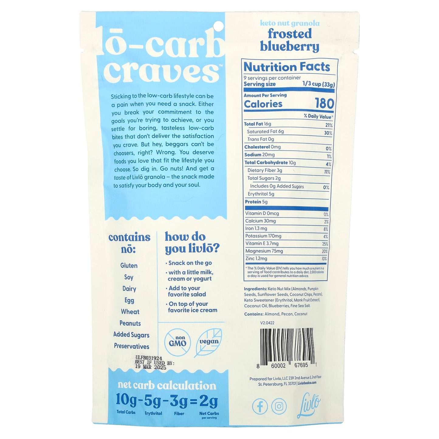 Livlo, Granolo, Keto Granola, Frosted Blueberry, 10.5 oz (298 g) - Image 2