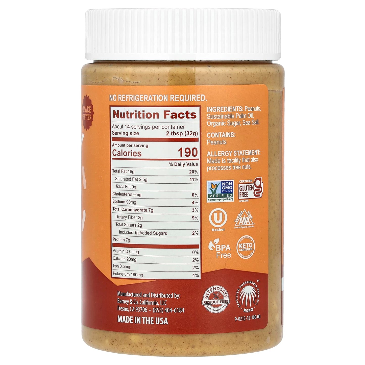 Barney Butter Crunchy Peanut Butter, 16 oz, Non-GMO, Vegan, Gluten-Free - Image 2